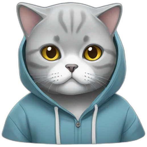 A British shorthair wearing a hoodie emoji