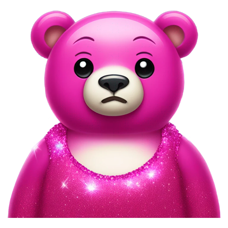 Hot pink sparkly fat bear standing with crystals and glitter  emoji