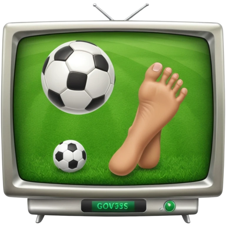 TV with human feet, playing football with the Earth emoji