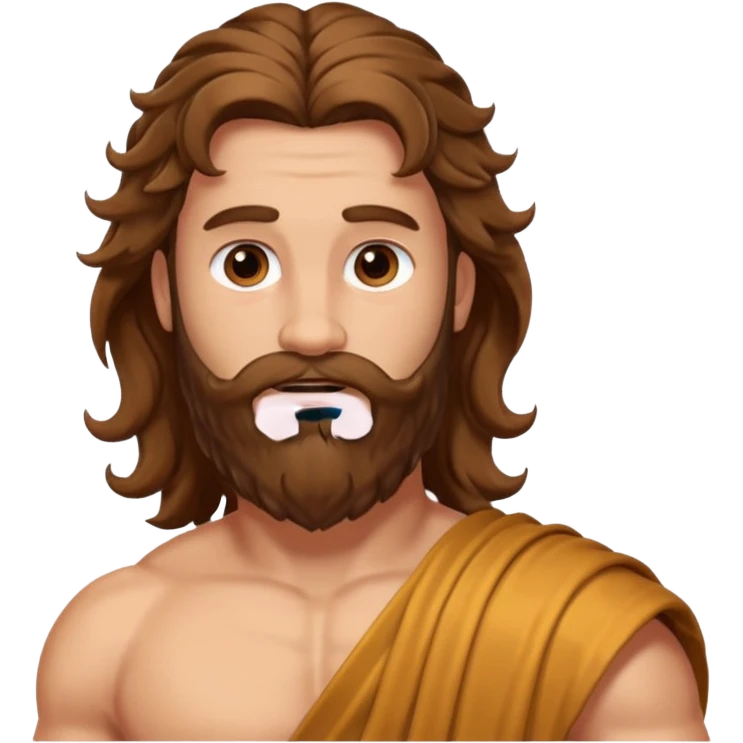 Hercules from The Olympians with long brown wavy hair and beard, bronze toga emoji