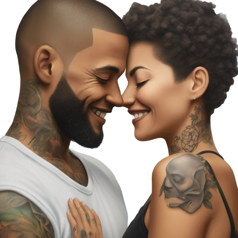 Loving intimate moment between lovers, photo Realistic Couple with tattoos  emoji
