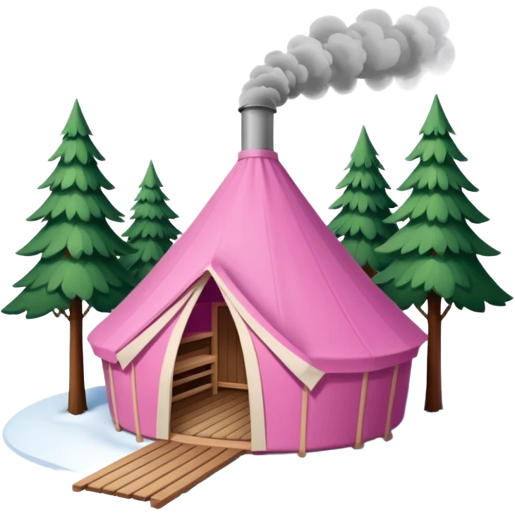 la tent that is a sauna and its smoke out the pipe try one with snow and trees around also pink
ag den mer som en rundt firkant og sort, også kan det stå SAUNA på pink emoji