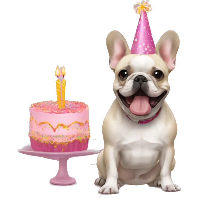 french bulldog birthday hat and cake emoji