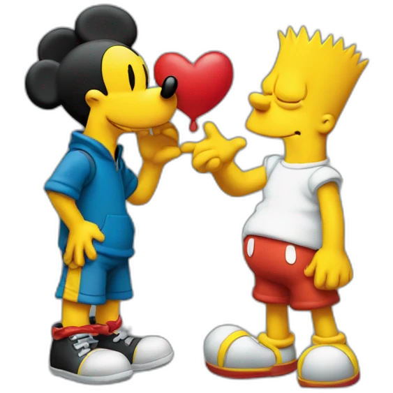 bart simpson kissing mickey mouse emoji