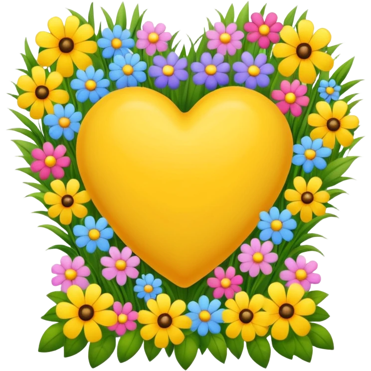 yellow heart with beautiful colorful field flowers around its border emoji