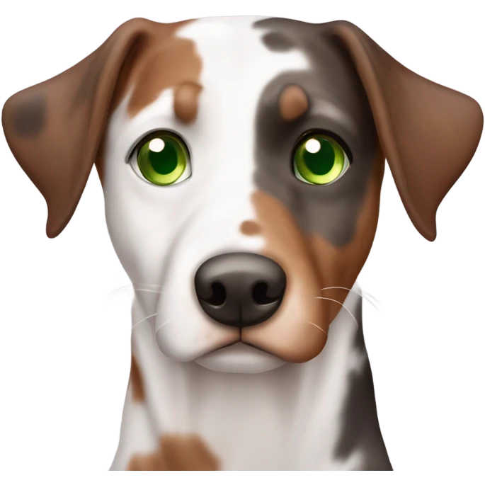 Red Merle catahoula dog with green eyes and half white face emoji