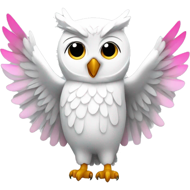 white owl with pink ears and grey wings, laughing emoji