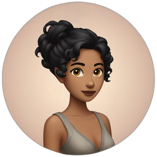 morena skin with black wolfcut hair and has a bit of freckles on only the right side of her face emoji