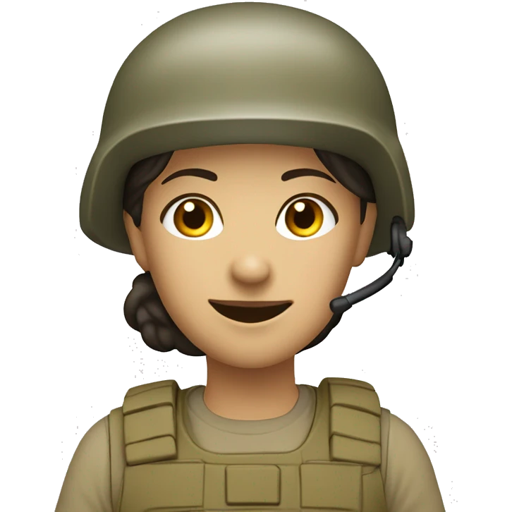 operator dressed in khaki color with a milatary helmet, without glasses, without headset, preferably female white emoji