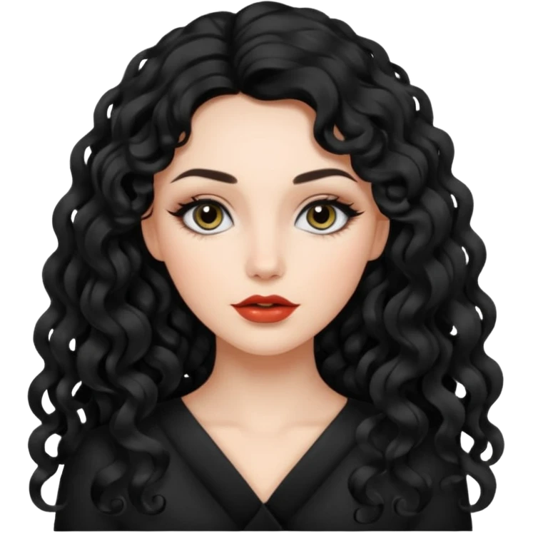 persona mujer con piel clara y rizos suaves color negro y largos  y sin volumen y con delineador en los ojos emoji