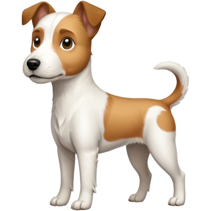 a full body large white parson russell terrier looking dog the size of a kelpie with light brown big ears and a light brown patch on one eye and a large snout emoji