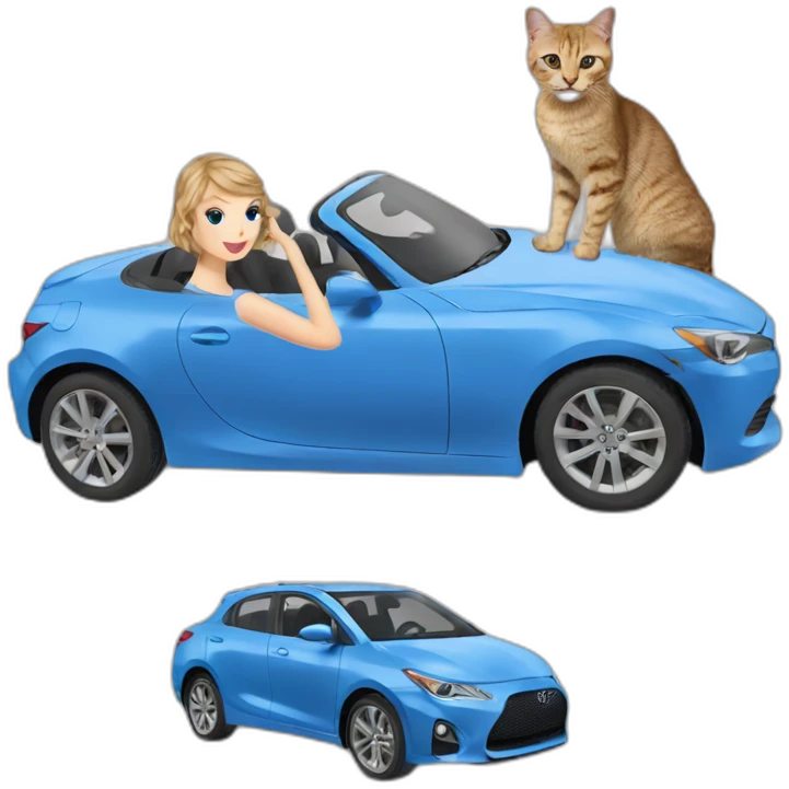 taylor swift in a blue car with a cat emoji
