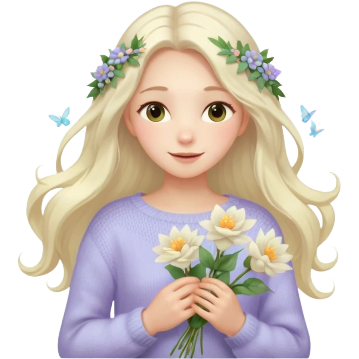 คาแรกเตอร์: ละมุน อาร์ต ๆ อินกับโลกส่วนตัว
ลุคอิโมจิ:

ตาวิ้ง ๆ เหมือนมีหมอกบาง

ผมปล่อยยาวพลิ้ว

เสื้อไหมพรม / ชุดโทนอ่อน
ผิวขาว

ท่าถือดอกไม้
ฟีล: dreamy, soft light, fairy vibe emoji