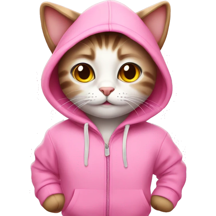 Cute cat wearing a pink hoodie emoji