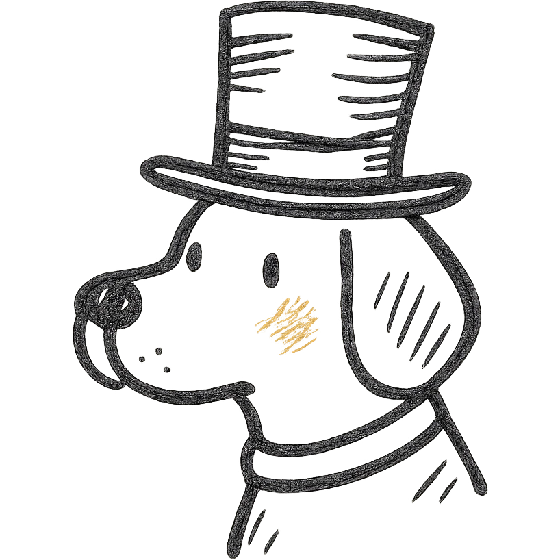 dog in a tophat, color outlined icon style, black outlines with subtle color accents emoji