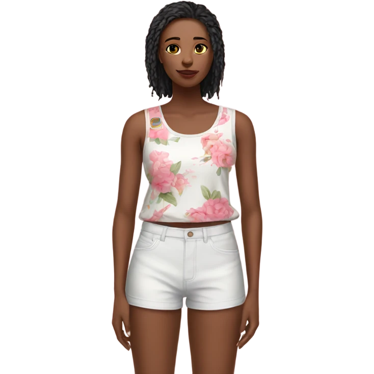 realistic white with pink floral tank top and shorts emoji
