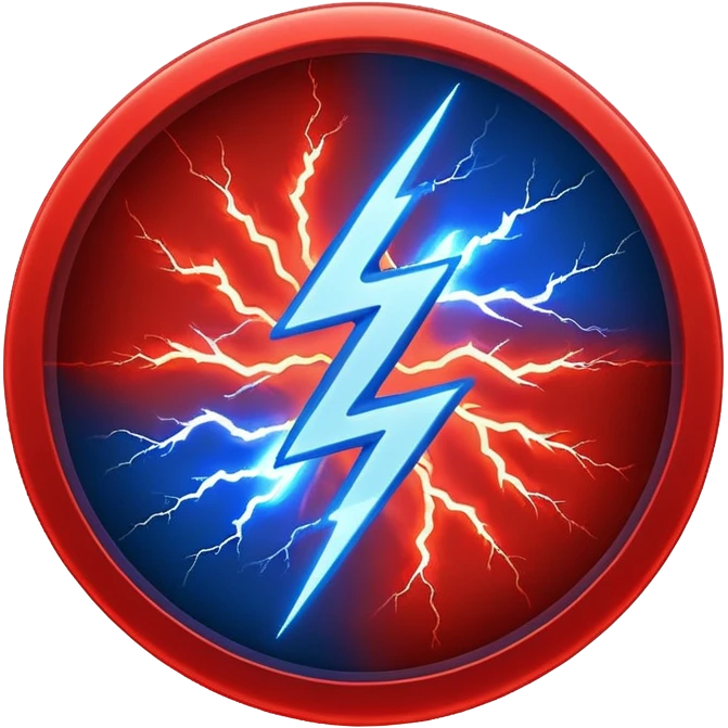 Red and blue lightening in a circle shape with effects emoji