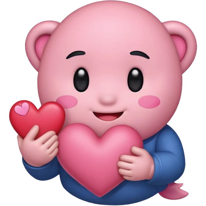 create a chibi sticker of Kirby smiling with a heart in his hands emoji