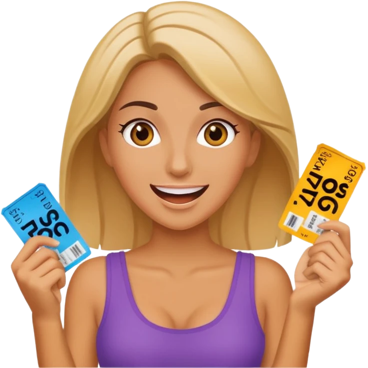 excited woman holding tickets emoji