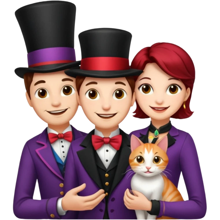 magician couple and their pet cat emoji