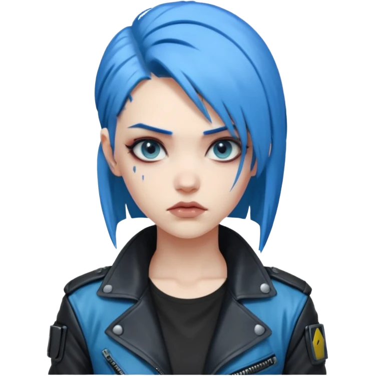 Cyberpunk woman, blue hair, stern expression, only head emoji