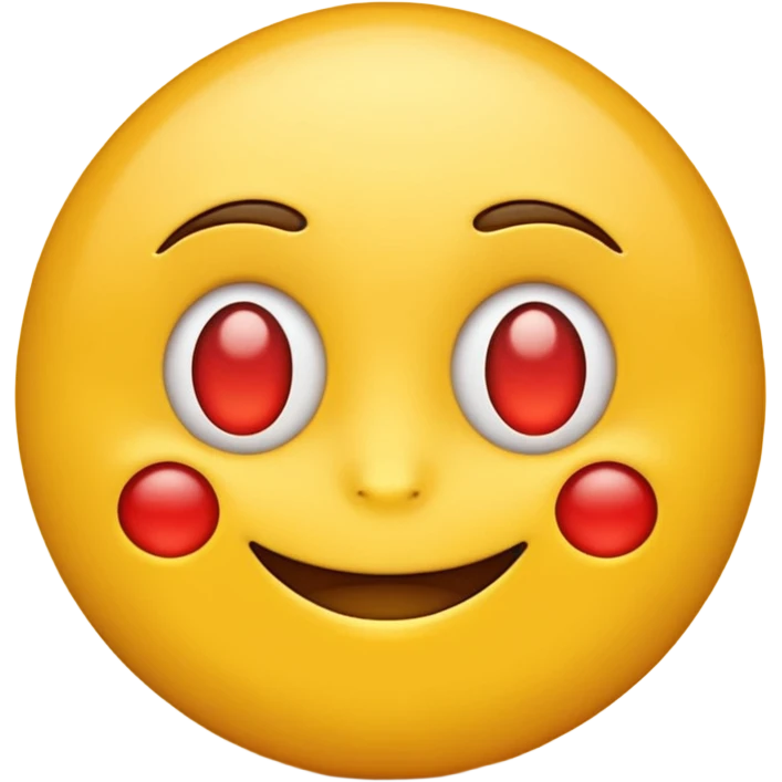 yellow emoji with low red eyes with relaxing smile emoji