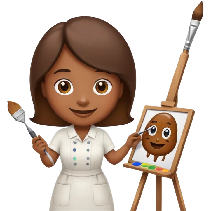 artist painting a poop emoji on an easel emoji