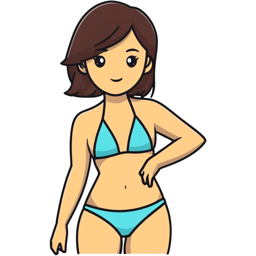 Woman with brunette hair in a bikini emoji