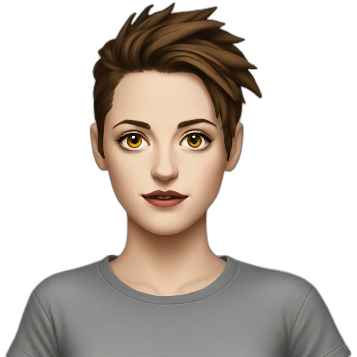 Kristen stewart gray in round neck t-shirt only face emoji