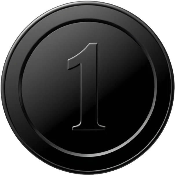 Emoji icon of a black coin with engraved number 1, minimalist style, isolated emoji