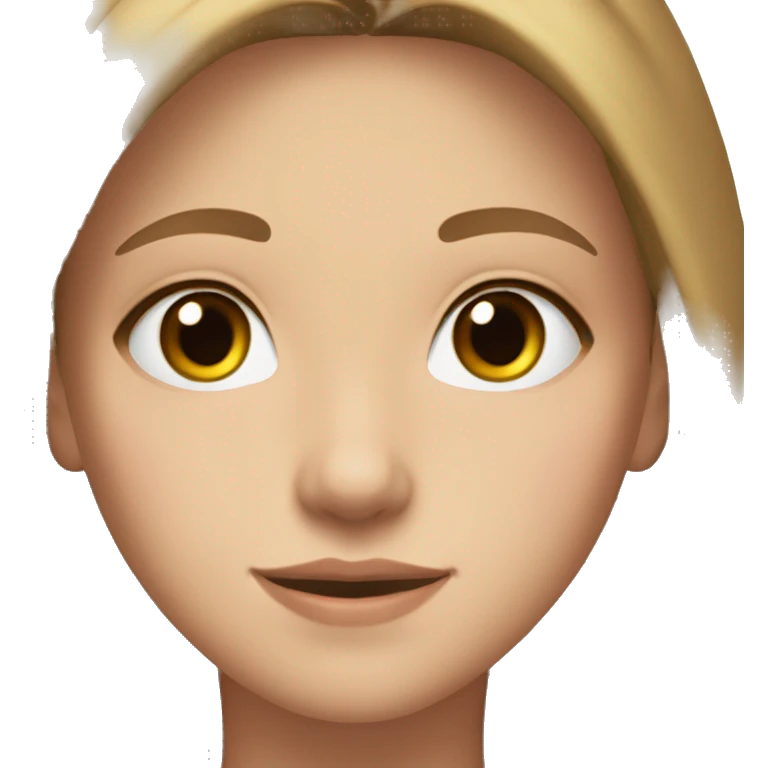 Teen girl with light brown long hair with hazel eyes wearing a navy square neck top emoji