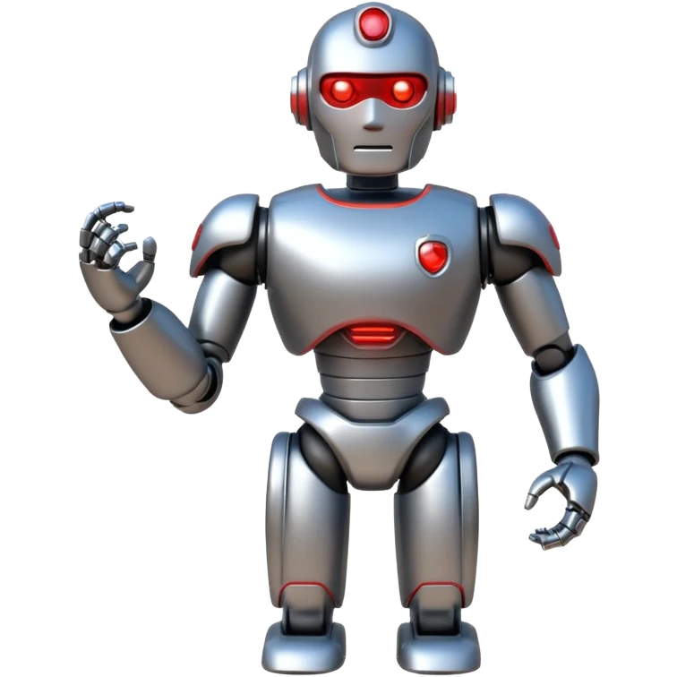 shiny muscular robot with a red police light head, facing right, emoji style emoji