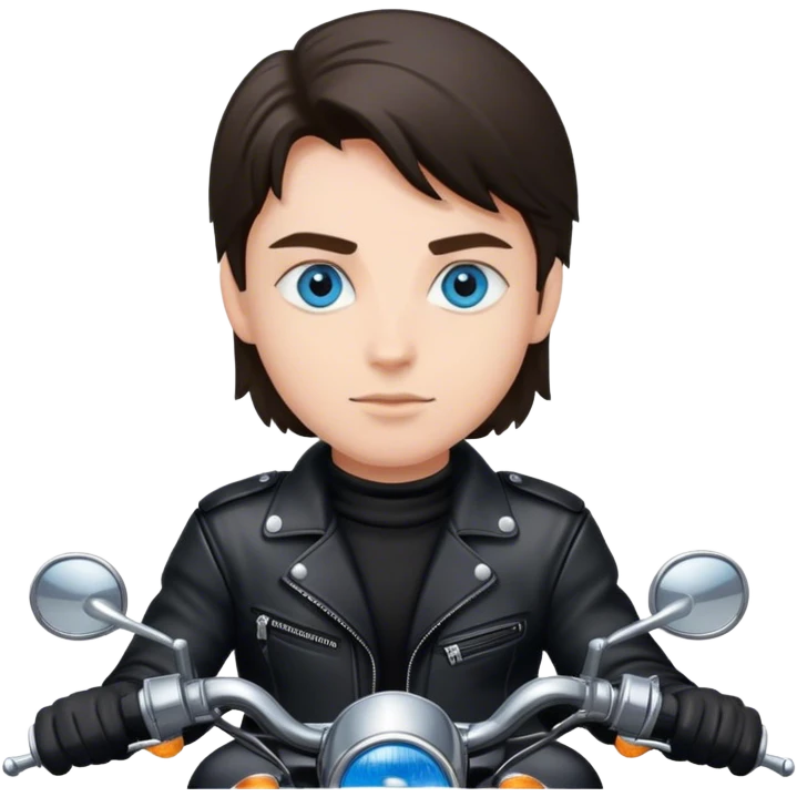 Blue eyed person full black leather on motorcycle emoji