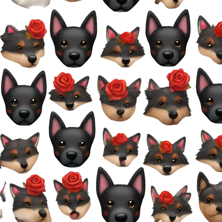Bokeh Midnight starry night stars dark Brindled striped brindle black German shepherd fox carrying glowing red lantern, fairy lights, rose flower crown, bokeh lights, out of focus blur emoji