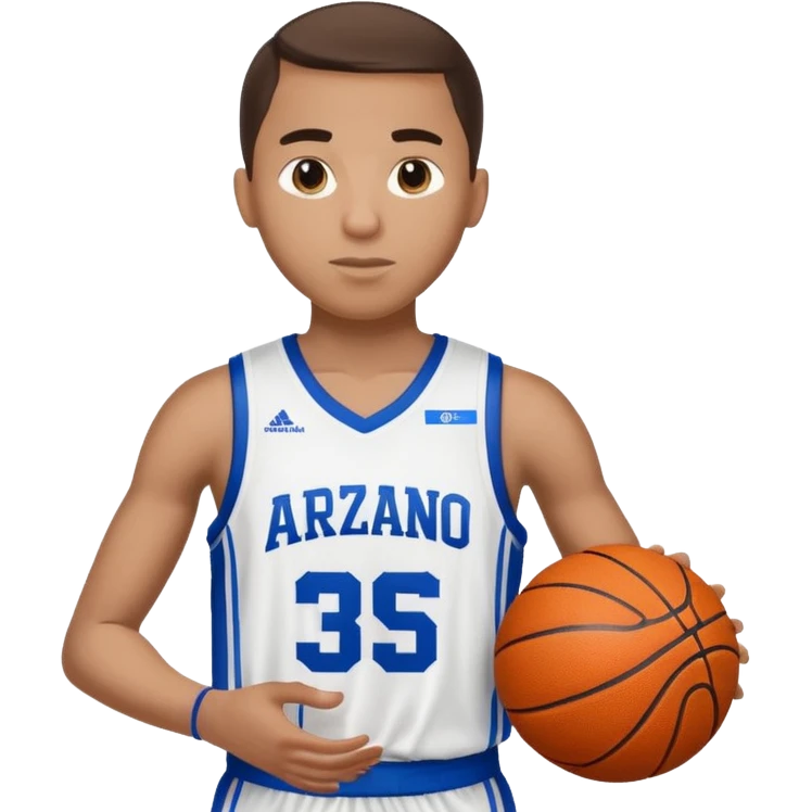 Giocatore basket con il pallone con il numero 35 e completino azzurro e bianco con il nome sulla maglia basket arzano emoji