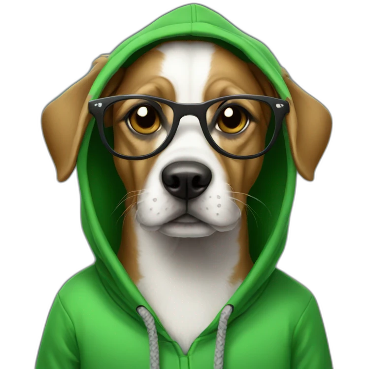 Geeky dog with glasses in a green hoody emoji