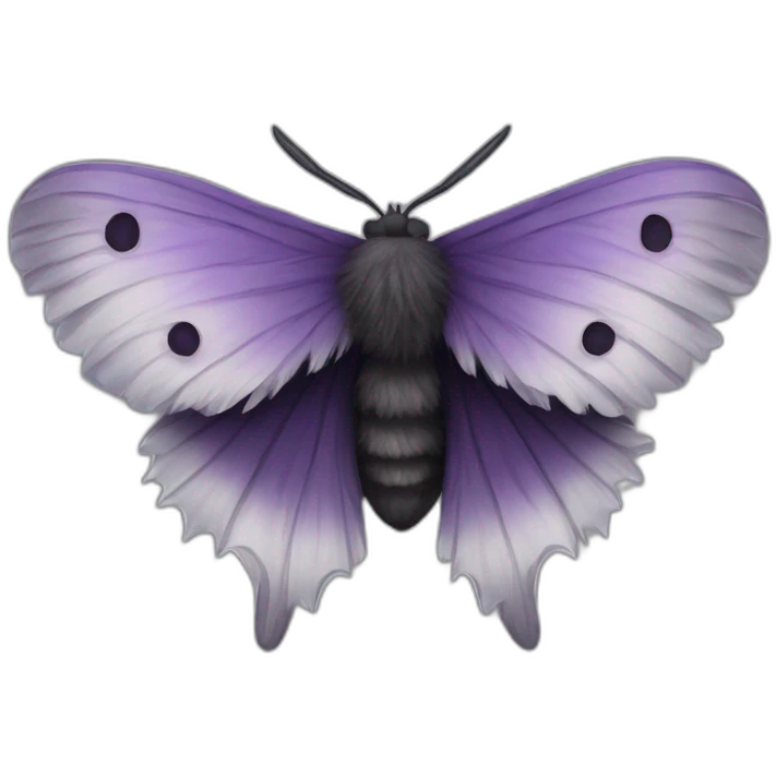 Black, purple and grey fluffy moth emoji