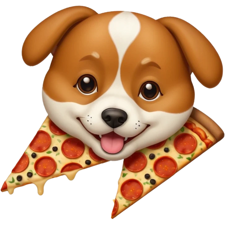The dog is eating a pizza at the moment. emoji