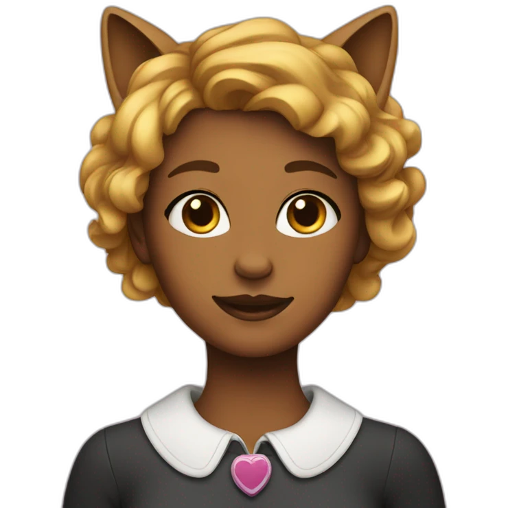 A girl wearing a cat's collar on her hair emoji