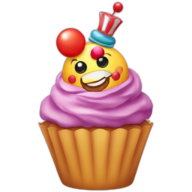 Happy cupcake with a clown sitting on it  emoji
