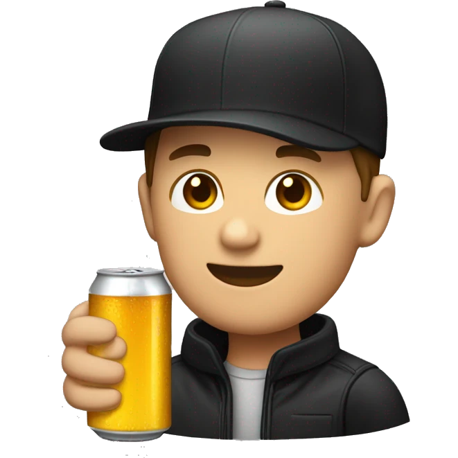 man in black cap holding a small can of beer emoji