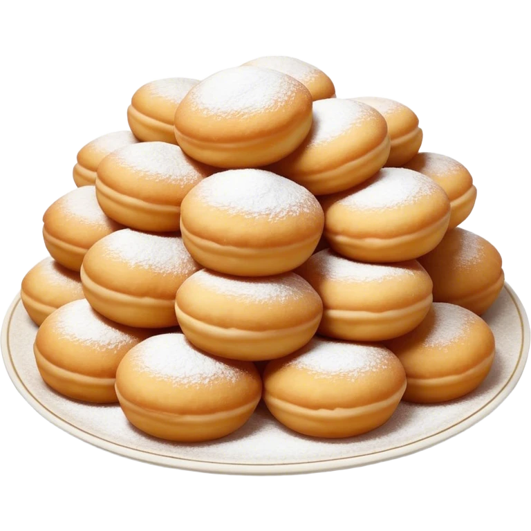 Cinematic Realistic image of simple round buñuelos, depicted with a lightly crisp, golden exterior and soft, airy interior, dusted with a subtle layer of powdered sugar and set against a rustic backdrop with warm, inviting lighting. emoji