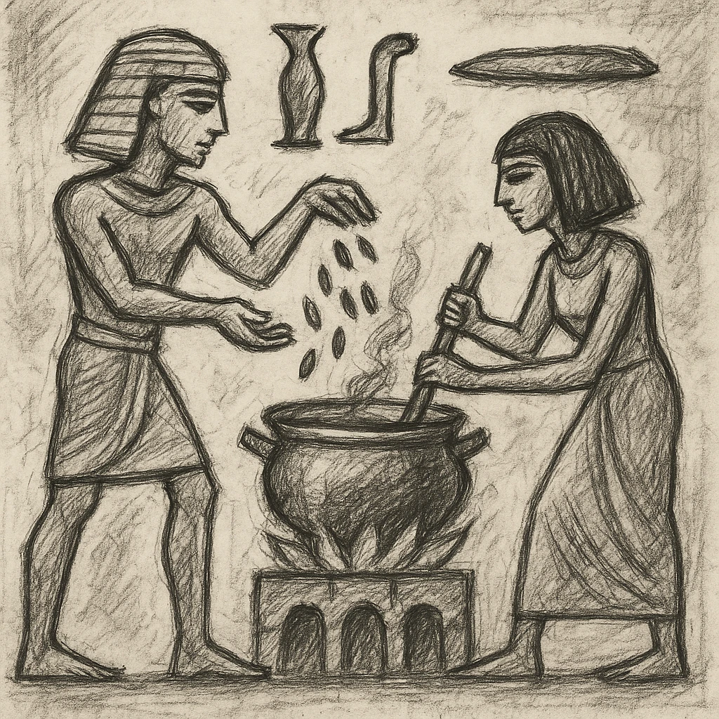 ancient Egyptian cooking scene in hieroglyphic style emoji
