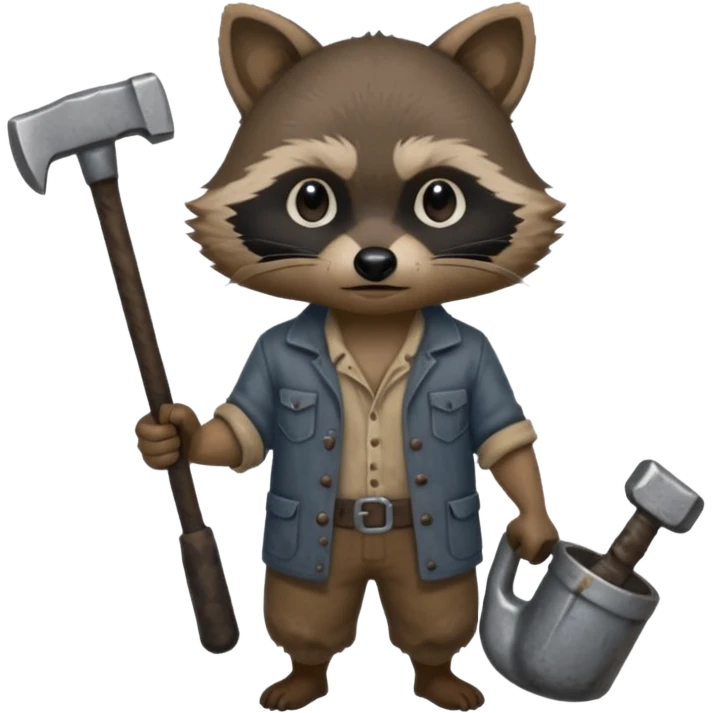 dirty blacksmith  black racoon holding hammer emoji