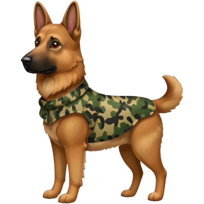German shepherd wearing camo full body emoji