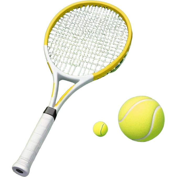 A tennis racket and ball on a grass or hardcourt surface, symbolizing the sport. The racket has a sleek design with tightly strung strings, while the bright tennis ball rests nearby, capturing the essence of precision, agility, and competition. emoji