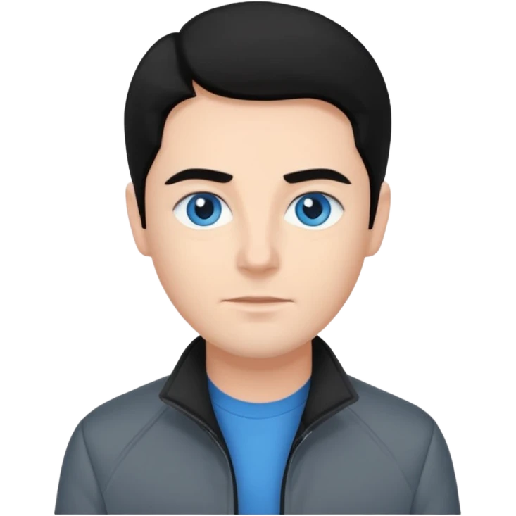 Neil McCormick from Mysterious Skin with blue eyes, black hair, black shirt, gray jacket emoji