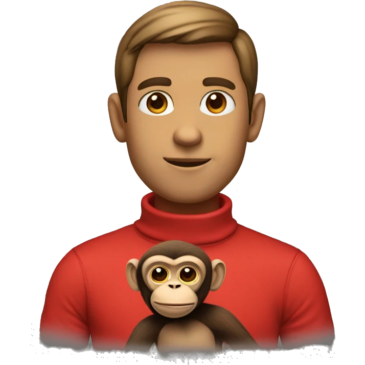 Max Design pro, wear a red shirt with a turtleneck, and a monkey emoji