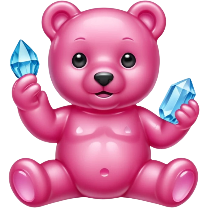 Pink Gummybear with crystal type structure for skin holding a crystal emoji