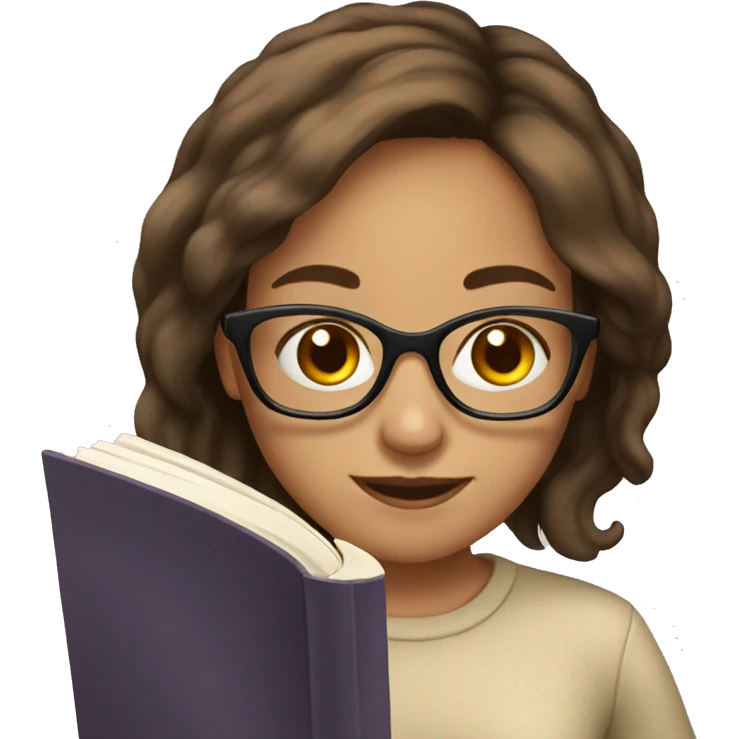 girl with brown hair and glasses reading book emoji